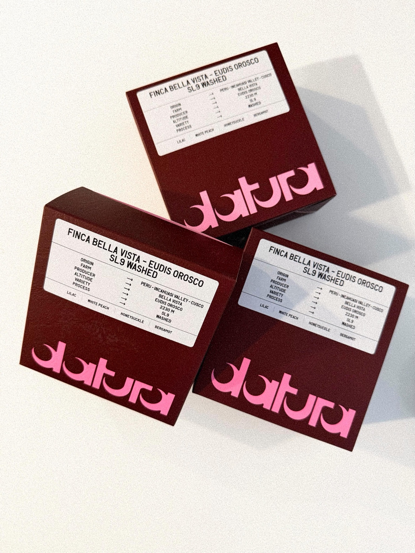 Datura coffee boxes photographed by Cholita